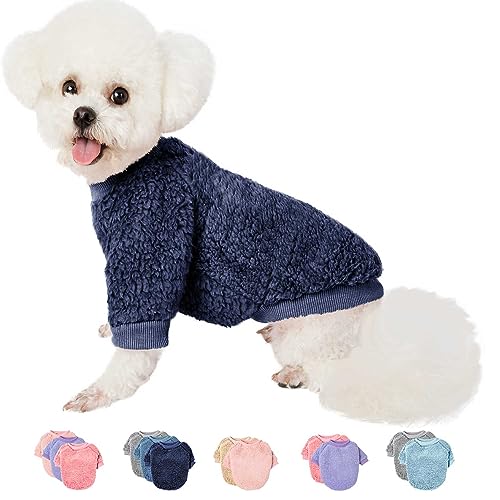 Hundepullover, Kleidung für kleine Hunde, Junge oder Mädchen, Katze, Welpen, Mantel, Sweatshirts, weich, warm, flauschig, Winterjacke, Bekleidung (Marineblau, Größe S) von SEKUMDAN