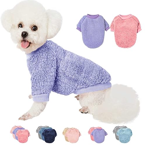 Hundepullover, Kleidung für kleine Hunde, Junge oder Mädchen, Katze, Welpen, Mantel, Sweatshirts, weich, warm, flauschig, Winterjacke, Bekleidung (Rosa, Lavendel, Größe L) von SEKUMDAN