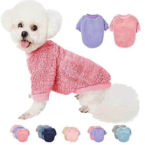 Hundepullover, Kleidung für kleine Hunde, Junge oder Mädchen, Katze, Welpen, Mantel, Sweatshirts, weich, warm, flauschig, Winterjacke, Bekleidung (Rosa, Lavendel, XL) von SEKUMDAN