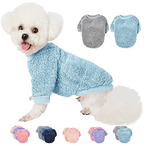 Hundepullover, Kleidung für kleine Hunde, Junge oder Mädchen, Katze, Welpen, Mantel, Sweatshirts, weich, warm, flauschig, Winterjacke Bekleidung (Grau, Hellblau, XL) von SEKUMDAN