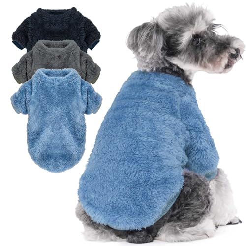 SEKUMDAN Hundepullover, Kleidung für kleine Hunde, Jungen oder Mädchen, Katzen, Welpen, Sweatshirts, weich, warm, flauschig, Winterjacke (Grau, Blau, Dunkelblau, Größe L) von SEKUMDAN