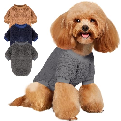 SEKUMDAN Hundepullover, Kleidung für kleine Hunde, Jungen oder Mädchen, Katzen, Welpenmantel, Sweatshirts, weich, warm, flauschig, Winterjacke (Kamel, Dunkelblau, Dunkelgrau, Größe XS) von SEKUMDAN