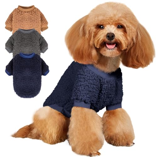 SEKUMDAN Hundepullover, Kleidung für kleine Hunde, Jungen oder Mädchen, Katzen, Welpenmantel, Sweatshirts, weich, warm, flauschig, Winterjacke (Kamel, Dunkelblau, Dunkelgrau, Größe XXS) von SEKUMDAN