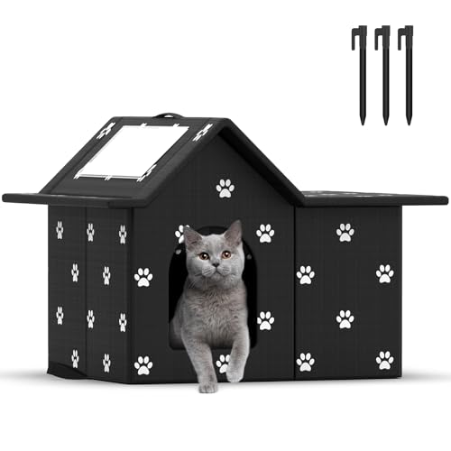 SELBATON Katzenhaus Für Draußen Winterfest, Haus für verwilderte Katzen mit abnehmbaren Kissen, Winterschutz für Haustiere mit Türvorhängen, einfach zu montieren SELBATON Katzenhaus Für Draußen Winterfest, Haus für verwilderte Katzen mit abnehmbaren Kissen, Winterschutz für Haustiere mit Türvorhängen, einfach zu montieren von SELBATON