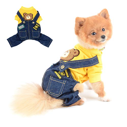 SELMAI Chihuahua Kleidung Cotton Overalls mit Trägerhose für Männliche Hunde Kleine Mittlere 2 Taschen Jeans 4 Beine Outfits für Katzen Welpen Haustierkostüme Overalls Täglich Tragen Herbst Gelb M SELMAI Chihuahua Kleidung Cotton Overalls mit Trägerhose für Männliche Hunde Kleine Mittlere 2 Taschen Jeans 4 Beine Outfits für Katzen Welpen Haustierkostüme Overalls Täglich Tragen Herbst Gelb M von SELMAI
