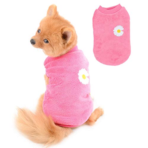 SELMAI Dog Sweater Schöne Stickerei Blumenpullover für Dackel Soft Fleece Wintermäntel für Kleine Hunde Mädchen Chihuahua Kleidung für Haustier Katzen Täglich Tragen Winddichter Kaltwetter Rosa XXL von SELMAI