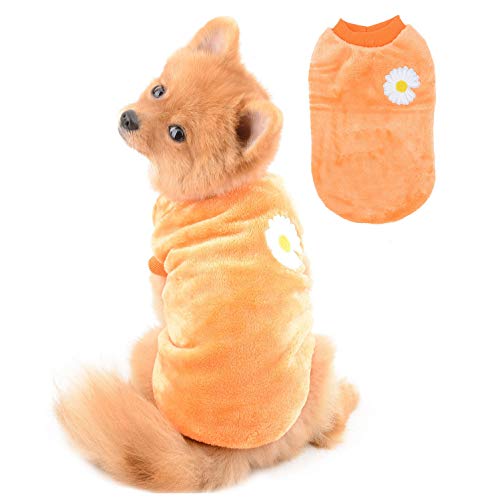 SELMAI Dog Sweater Schöne Stickerei Blumenpullover für Dackel Soft Fleece Wintermäntel für Kleine Hunde Mädchen Chihuahua Kleidung für Haustier Katzen Täglich Tragen Winddichter Kaltwetter Orange XL von SELMAI