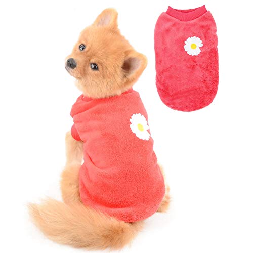 SELMAI Dog Sweater Schöne Stickerei Blumenpullover für Dackel Soft Fleece Wintermäntel für Kleine Hunde Mädchen Chihuahua Kleidung für Haustier Katzen Täglich Tragen Winddichter Kaltwetter Rot M von SELMAI