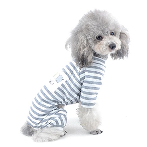 SELMAI Haustier-Shirt für Yorkshire Terrier Bunte Streifen weiche Baumwolle atmungsaktiver Schlafanzug große Katzenbekleidung Nachtwäsche Outfit einfach anzuziehen Grau M von SELMAI