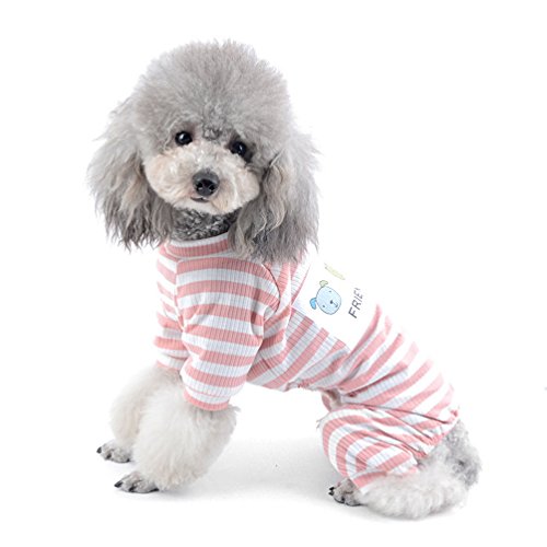 SELMAI Haustier-Shirt für Yorkshire Terrier Bunte Streifen weiche Baumwolle atmungsaktiver Schlafanzug große Katzenbekleidung Nachtwäsche Outfit einfach anzuziehen Rosa L von SELMAI