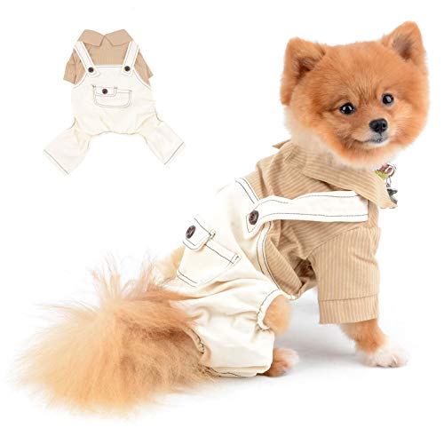SELMAI Hundekleidung Kleine Hunde Sommer Gestreiftes Shirt für Katzen Bluse mit Hose 4 Beine Overalls Nette Welpen Chihuahua Kleidung für Haustiere Tägliche Kostüme Frühling Herbst Braun S von SELMAI
