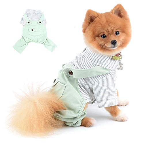 SELMAI Hundekleidung Kleine Hunde Sommer Gestreiftes Shirt für Katzen Bluse mit Hose 4 Beine Overalls Nette Welpen Chihuahua Kleidung für Haustiere Tägliche Kostüme Frühling Herbst Grau M von SELMAI