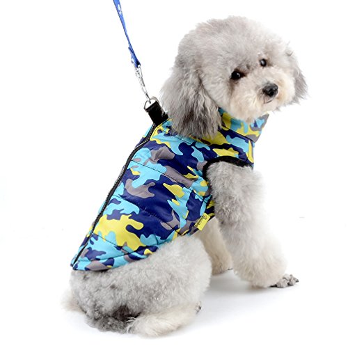 SELMAI Jacke/Mantel für Kleine Hunde Wasserdicht Hundmantel mit D-Ring Geschirr Fleecejacke Camouflage für Hunde Katze Kostüm Warme Haustierkleidung für den Winter Blaue Camouflage M von SELMAI