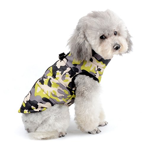 SELMAI Jacke/Mantel für Kleine Hunde Wasserdicht Hundmantel mit D-Ring Geschirr Fleecejacke Camouflage für Hunde Katze Kostüm Warme Haustierkleidung für den Winter Gelbee Camouflage S von SELMAI