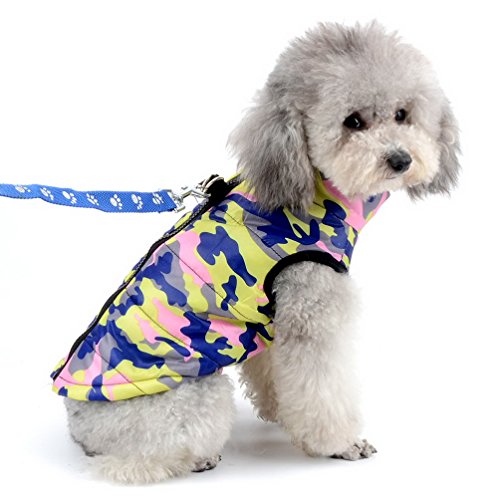 SELMAI Jacke/Mantel für Kleine Hunde Wasserdicht Hundmantel mit D-Ring Geschirr Fleecejacke Camouflage für Hunde Katze Kostüm Warme Haustierkleidung für den Winter Rosae Camouflage M von SELMAI
