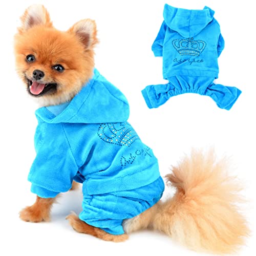 SELMAI Kapuzenpullis für Hunde Sport Outfits Kostüme für Kleine Hunde bekleidung Weicher Samt Winterjacken Wintermäntel für Haustier Welpen Chihuahua Gehen Ausbildung Draussen Blau S von SELMAI