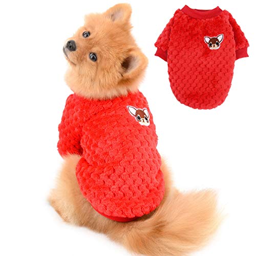 SELMAI Pullover für Kleine Hunde Mittelgroße Weich Warm Flauschiger Kleider Welpe Chihuahua Mantel Dackel Plüsch Kleidung Katzen Haustiere Tägliche Tragen Winddichtes Kaltes Wetter Winter Rot S von SELMAI