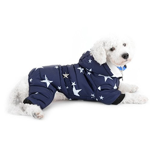 SELMAI Schneeanzug für kleine Hunde, mit Fleece-Futter, Sternengürtel, 4 Beine, Hose, Wintermantel, Welpen, Chihuahua, Kleidung, Outfits für Hunde, Blau, XXL von SELMAI
