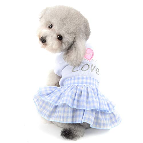 SELMAI Sweet Heart Shirt Princess Plaid Tiered Dress for Small Dog Cat Puppy Summer Outfits Wedding Birthday Party Costume Yorkie Chihuahua Shih Tzu Clothes Blue M von SELMAI