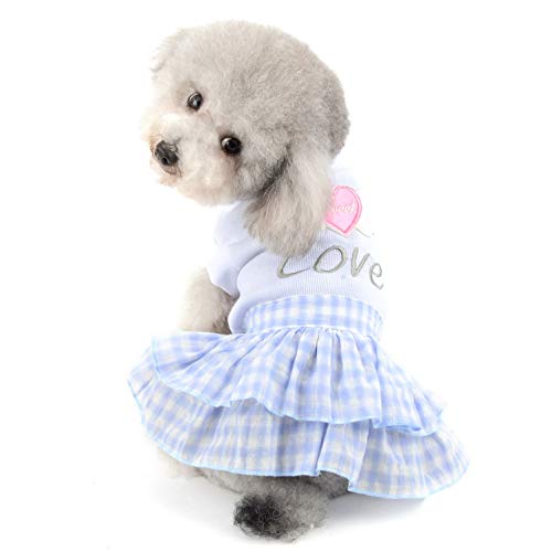 SELMAI Sweet Heart Shirt Prinzessin Plaid Tiered Kleid für kleine Hunde Katzen Welpen Sommer Outfits Hochzeit Geburtstag Party Kostüm Yorkie Chihuahua Shih Tzu Kleidung Blau XS von SELMAI