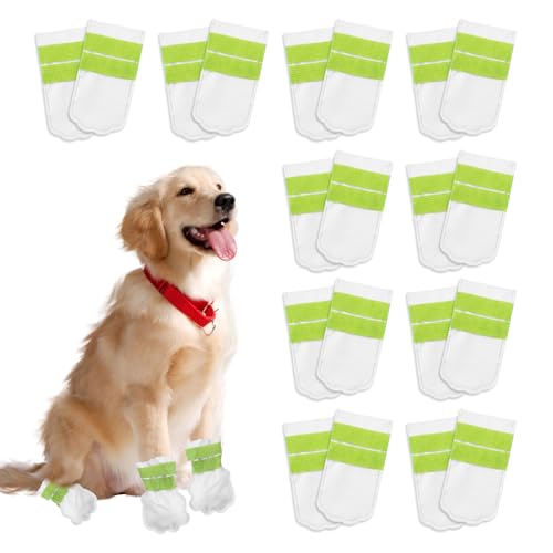20 Stück Einweg-Hundesocken, wasserdichte Stiefel für verletzte Pfoten, Haustierfußschoner für 7,3–17,2 kg Hunde, Hundeschuhe mit Bandage gegen Lecken drinnen und draußen, Pfotenschutz für von SELURK