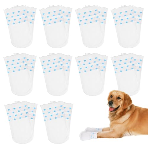 Einweg-Hundesocken, wasserdichte Hundeschuhe für verletzte Pfoten, Pfotenschutz mit Bandage für Hunde, stoppen Lecken und fördern die Heilung, geeignet für drinnen und draußen, 20 Stück (L, 17,2–35,9 von SELURK