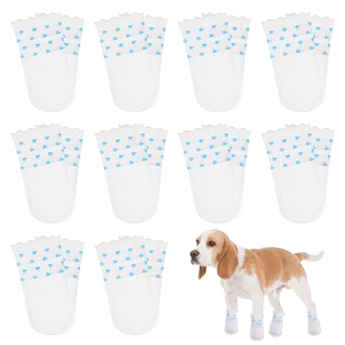 Einweg-Hundesocken, wasserdichte Hundestiefel für verletzte Pfoten, Pfotenschutz mit Bandage für Hunde, stoppt Lecken und fördert die Heilung, geeignet für drinnen und draußen, 20 Stück (M, 7,3–17,2 von SELURK