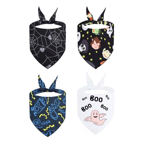 4pcs Schöne Hundedreiecke Labber Katzen Halloweens Neckerchief Halloween Kleidung Für Kostüm Funny Four Pack Bandanas von SELVFZ