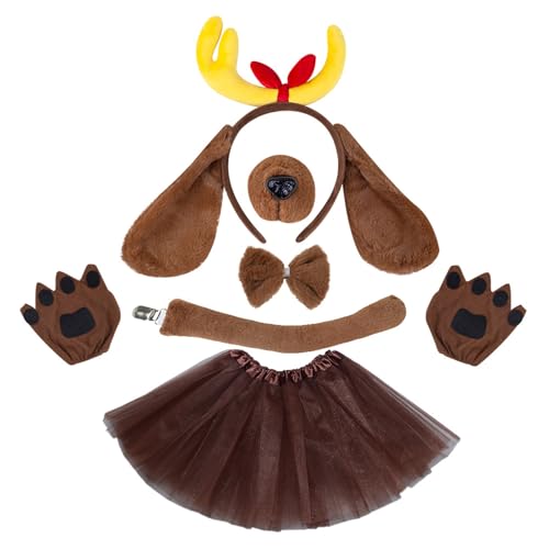 Hundekostüm Set Mit Stirnbandnasenschwanz Bowtie Handschuh Und Rock Hundekleid Outfit Für Kid Boy Girl Weihnachten Halloween von SELVFZ