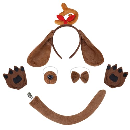 Hundekostüm Set Mit Stirnbandnasenschwanz Bowtie Handschuh Und Rock Hundekleid Outfit Für Kid Boy Girl Weihnachten Halloween von SELVFZ