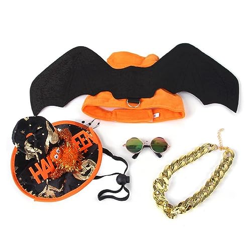 Lustiger Hut für Katze Hexe Form Hut Mit Halskette & Sonnenbrille & Geschirr Pet Dress Up Kostüm Weihnachten Cosplay Zubehör Katze Halloween Kostüme von SELiLe