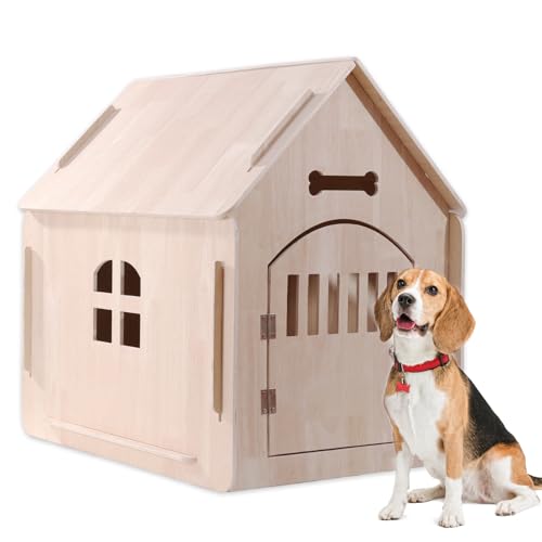 SEMBOVI Haustierhaus aus Holz mit Dach, für den Außenbereich, wetterfest, einfach zu montieren, atmungsaktives Hundehaus-Set, Naturholz (205,7 x 144,8 x 20,3 cm (B x T x H) von SEMBOVI