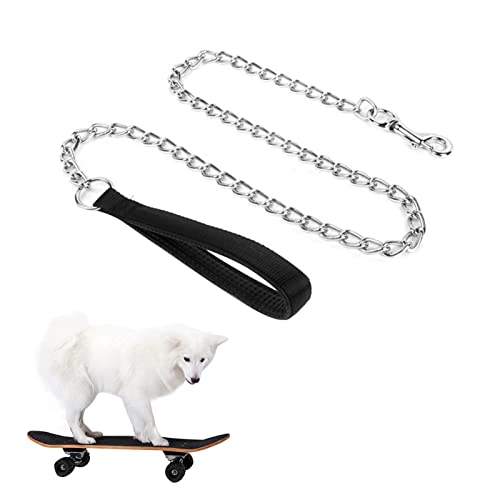 Hundeleine Stark Metall Kettenleine,Kettenleine Hund,Übungsleine mit PU Leder und Gepolstertem Nylon-Griff,Hundekette,Hundeleine Metall Hundekette Stark Ketten Leine Hund Haltbar Soft Griff (S) von SEMINISMAR