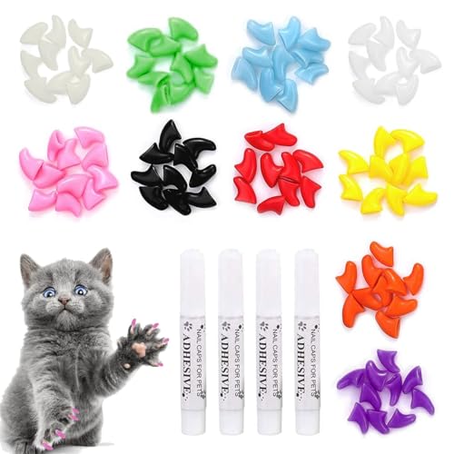 Katzen Nagel Abdeckung Krallenschutz,Cat Nail Cover Protector,200 PCS Pet Nail Cap Abdeckung Safe Anti Scratch Dog Paw Claw Protector,Katzen-Nagelabdeckung,Größe M von SEMINISMAR