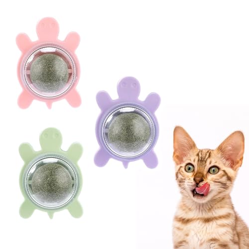 Katzenminz-Kugeln, Katzenminze, 360-Grad-Kugel, Katzenminz-Kugel, Wandball, selbstklebend, essbar, Katzenspielzeug, zur Reinigung der Zähne, 3 Stück von SEMINISMAR