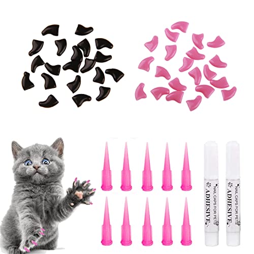 Katzen Nagel Abdeckung Krallenschutz,Cat Nail Cover Protector,Pet Nail Cap Abdeckung Safe Anti Scratch Dog Paw Claw Protector,Katzen-Nagelabdeckung,Katzen-Nagelschutz,farbige (Rosa&Schwarz*40PCS) von SEMINISMAR