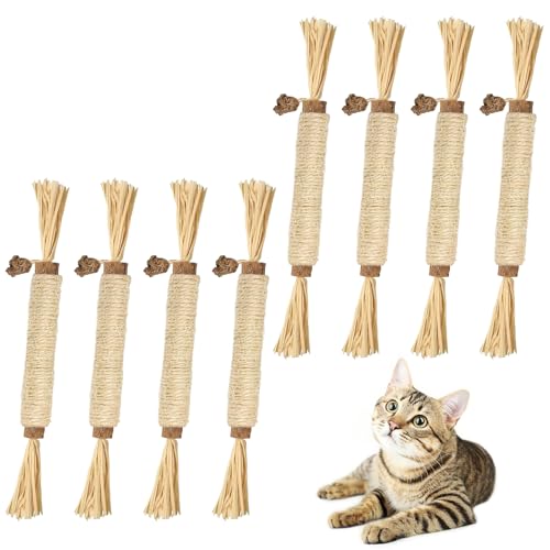 SEMINISMAR Matatatabi,Katzenminze Sticks,Katze Kauspielzeug,Katzensticks Zur Zahnreinigung,Kausticks für Katzen,Katzen Zahnpflege Spielzeug,Kausticks Set,Katzen Sticks (Beige*8 PCS) von SEMINISMAR