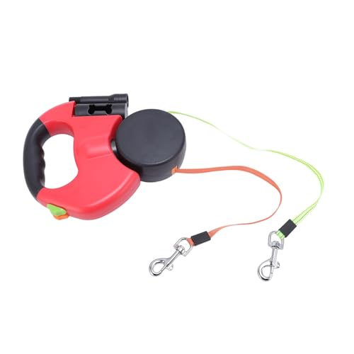 Versenkbare Zwei Hundeleine, Doppelhundseil mit LED -Licht, Ergonomischem Griff für Mittelgroße Kleine Hunde (Rot) von SENECESLI