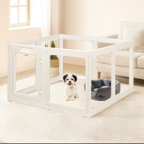 SENTORYY Hunde-Laufstall - Klar Acryl Welpenlaufstall Innen, Faltbarer Hundezaun mit transparenten Paneelen, langlebiger und sicherer Welpenkäfig, rutschfester Haustier-Spielstall für Welpen und von SENTORYY