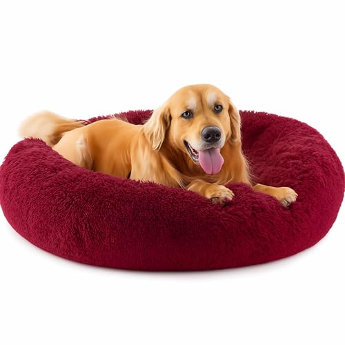 Beruhigendes Donut-Katzenbett, flauschiges, rundes Plüsch-Hundebett, gemütlich, weich, waschbar, Kissen, selbstwärmendes Haustierbett, rutschfeste Unterseite, Anti-Angst-Schlaf-Kuschelnest für Beruhigendes Donut-Katzenbett, flauschiges, rundes Plüsch-Hundebett, gemütlich, weich, waschbar, Kissen, selbstwärmendes Haustierbett, rutschfeste Unterseite, Anti-Angst-Schlaf-Kuschelnest für von SEOUGEE