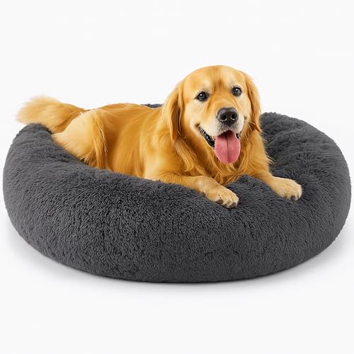 Beruhigendes Donut-Katzenbett, flauschiges, rundes Plüsch-Hundebett, gemütlich, weich, waschbar, Kissen, selbstwärmendes Haustierbett, rutschfeste Unterseite, Anti-Angst-Schlaf-Kuschelnest für Beruhigendes Donut-Katzenbett, flauschiges, rundes Plüsch-Hundebett, gemütlich, weich, waschbar, Kissen, selbstwärmendes Haustierbett, rutschfeste Unterseite, Anti-Angst-Schlaf-Kuschelnest für von SEOUGEE