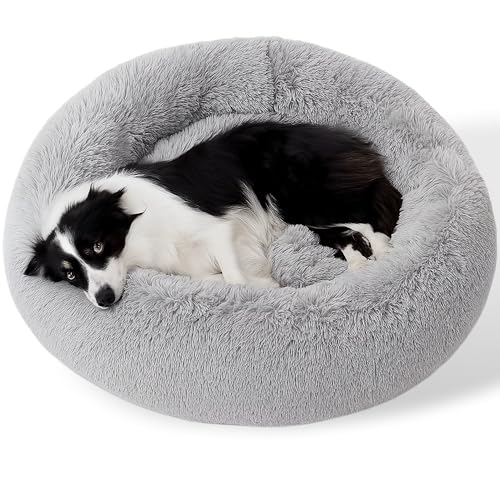 Beruhigendes Donut-Katzenbett, flauschiges, rundes Plüsch-Hundebett, gemütlich, weich, waschbar, Kissen, selbstwärmendes Haustierbett mit rutschfester Unterseite, Anti-Angst, schlafendes Kuschelnest von SEOUGEE