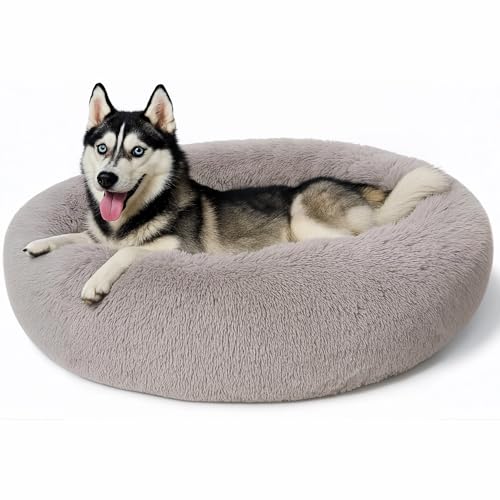 Beruhigendes Donut-Katzenbett, flauschiges, rundes Plüsch-Hundebett, gemütlich, weich, waschbar, Kissen, selbstwärmendes Haustierbett mit rutschfester Unterseite, Anti-Angst, schlafendes Kuschelnest von SEOUGEE