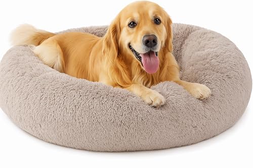 Beruhigendes Donut-Katzenbett, flauschiges, rundes Plüsch-Hundebett, gemütlich, weich, waschbar, Kissen, selbstwärmendes Haustierbett mit rutschfester Unterseite, Anti-Angst, schlafendes Kuschelnest von SEOUGEE