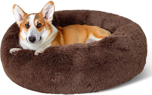 Beruhigendes Donut-Katzenbett, flauschiges, rundes Plüsch-Hundebett, gemütlich, weich, waschbar, selbstwärmendes Haustierbett mit rutschfester Unterseite, Anti-Angst, Schlaf-Kuschelnest für von SEOUGEE