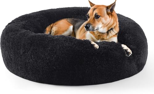 Beruhigendes Donut-Katzenbett, flauschiges, rundes Plüsch-Hundebett, gemütlich, weich, waschbar, selbstwärmendes Haustierbett mit rutschfester Unterseite, Anti-Angst, Schlaf-Kuschelnest für von SEOUGEE