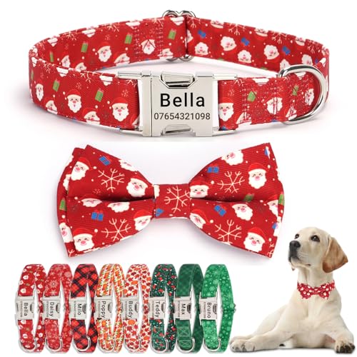 SEOUGEE Festival-Hundehalsband, personalisierbar mit gravierter Metallschnalle, verstellbar, weiche Baumwolle, Halsbänder für kleine, mittelgroße und große Hunde mit individuellem Namensschild (roter von SEOUGEE
