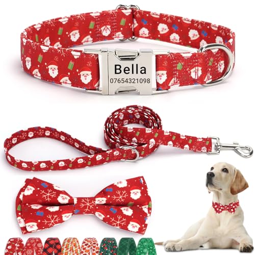 SEOUGEE Festival-Hundehalsband, personalisierbar mit gravierter Metallschnalle, verstellbar, weiche Baumwolle, Halsbänder für kleine, mittelgroße und große Hunde mit individuellem Namensschild (rotes von SEOUGEE