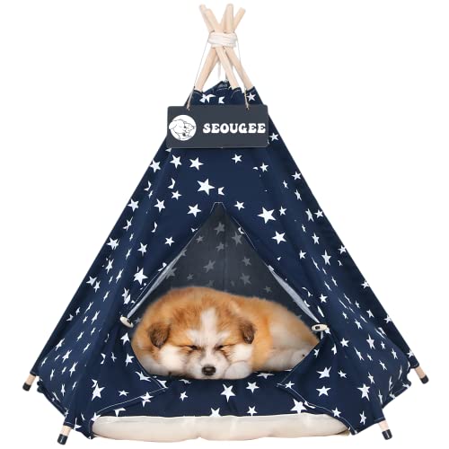 SEOUGEE Pets Tipi Zelt für Hunde und Katzen Waschbar und Abnehmbar Baumwolle Canvas Hundebett und Katzenhaus mit Kissen Indoor und Outdoor Pet Kennel and Play House Portable and Stylish Tipi Design SEOUGEE Pets Tipi Zelt für Hunde und Katzen Waschbar und Abnehmbar Baumwolle Canvas Hundebett und Katzenhaus mit Kissen Indoor und Outdoor Pet Kennel and Play House Portable and Stylish Tipi Design von SEOUGEE