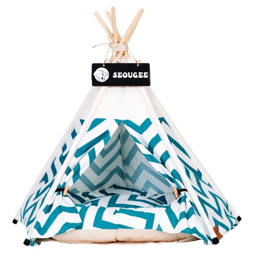 SEOUGEE Pets Tipi Zelt für Hunde und Katzen Waschbar und Abnehmbar Baumwolle Canvas Hundebett und Katzenhaus mit Kissen Indoor und Outdoor Pet Kennel and Play House Portable and Stylish Tipi Design SEOUGEE Pets Tipi Zelt für Hunde und Katzen Waschbar und Abnehmbar Baumwolle Canvas Hundebett und Katzenhaus mit Kissen Indoor und Outdoor Pet Kennel and Play House Portable and Stylish Tipi Design von SEOUGEE